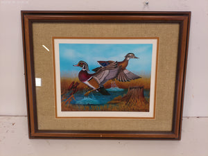 Art "Startled Flight Wood Ducks" signed Framed print by Daniel F. Hauer