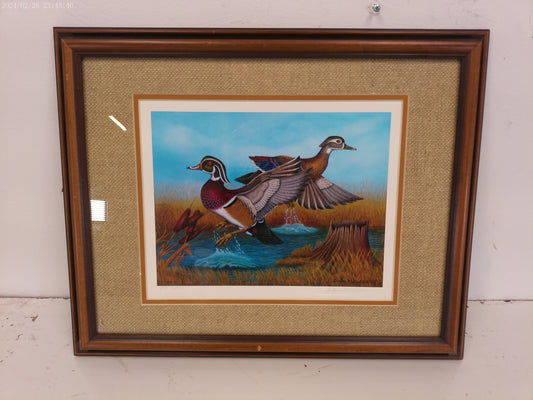 Art "Startled Flight Wood Ducks" signed Framed print by Daniel F. Hauer