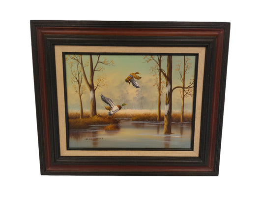 Art Ducks in Flight  Oil Painting Wood Framed by Chris Royce