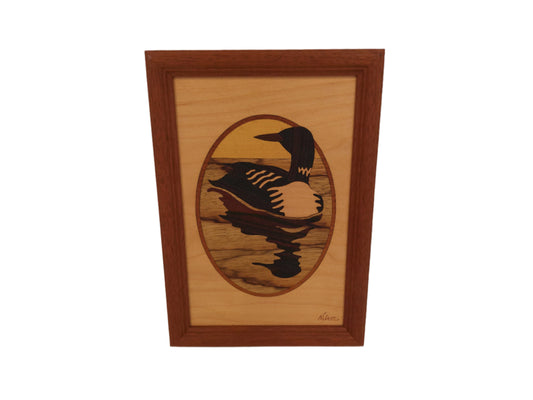 Art  Duck in the water picture signed by Artist WILSON wood inlaid
