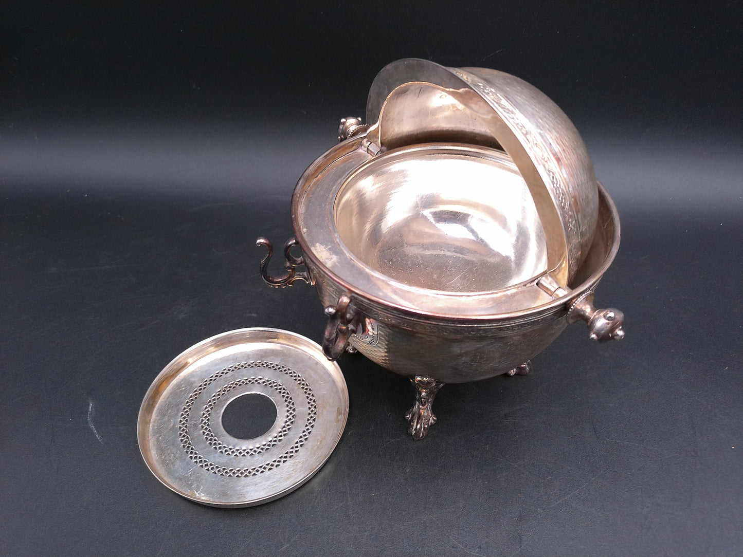 Silver Plate Dome Roll Top Butter Dish Caviar Made in England Patina Rare