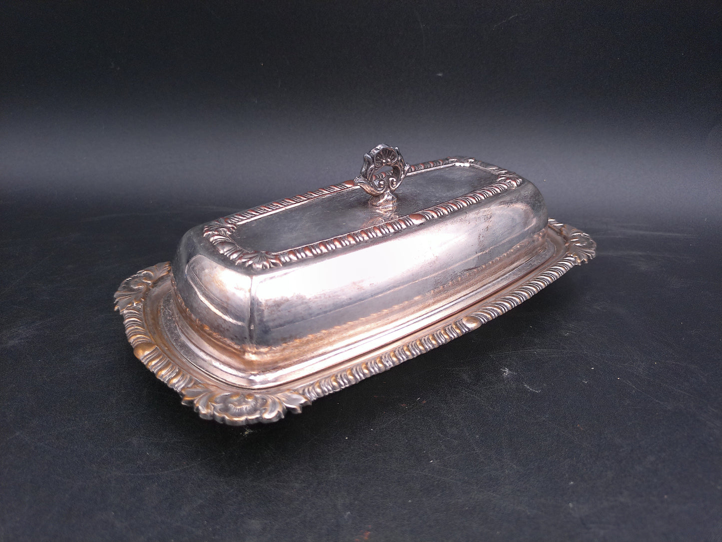 Silver Plated Butter Dish Ornate Design