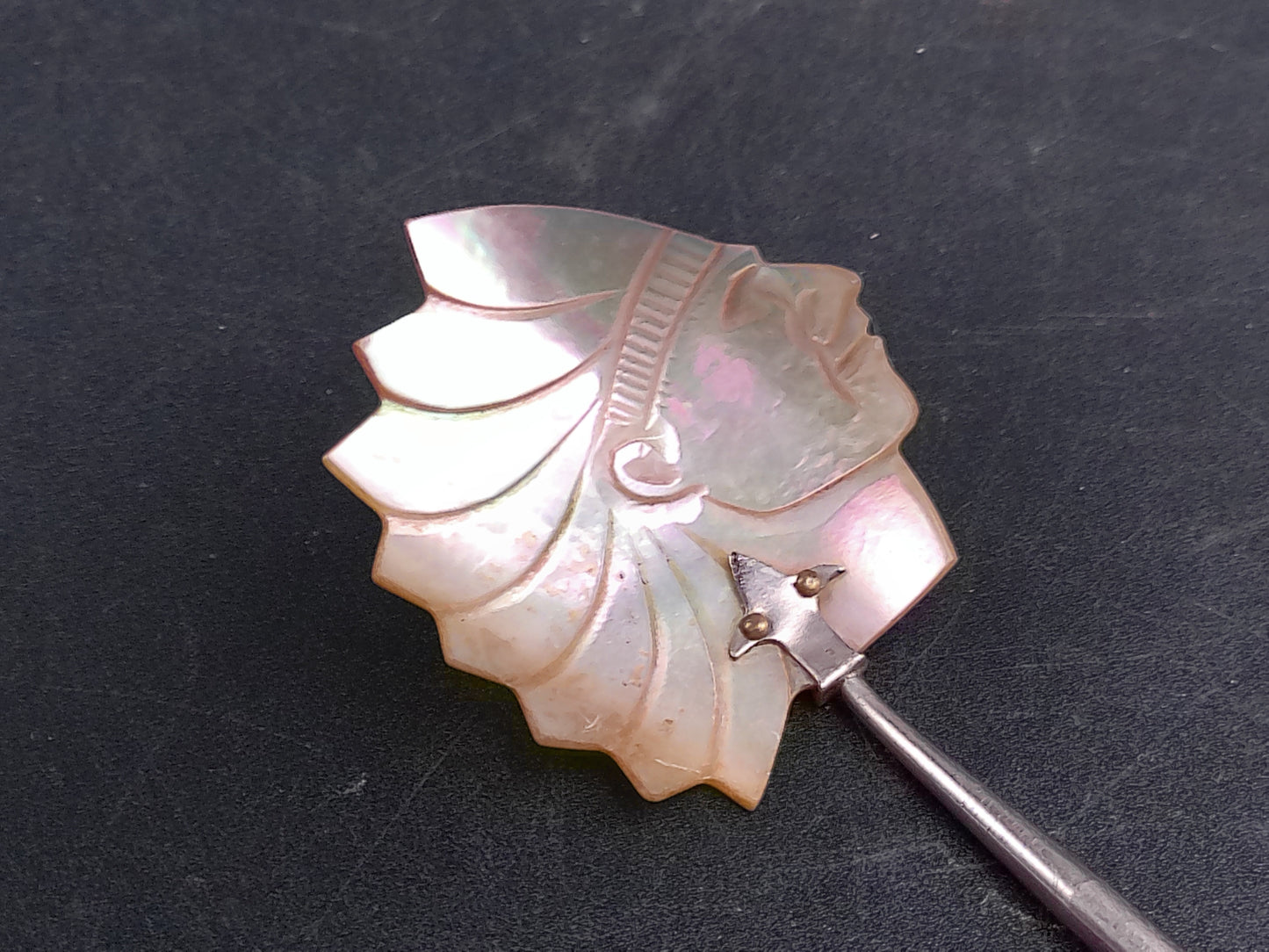 Hand Carved Native American Indian Chief Natural Mother Of Pearl Pendant  Drink Stirrer