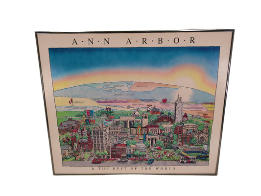 Art Print Ann Arbor Michigan & The Rest of the World Vintage Metal Frame