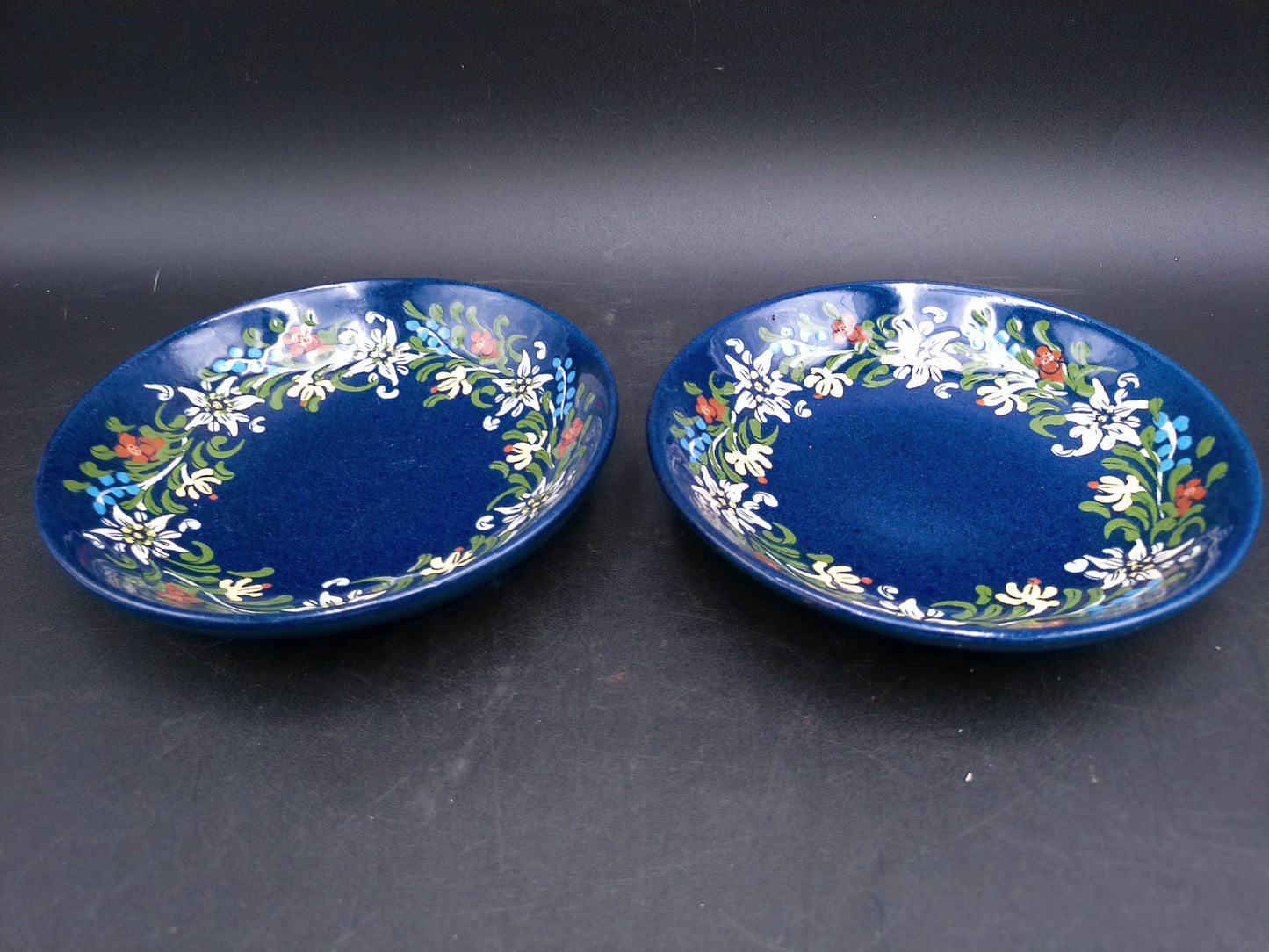 Hand Painted Set of 2 Pottery Dishes and Plates Floral Design by F. Hanni Heimberg
