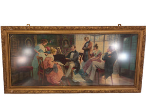 Art Large  Elizabethan style printed oil Painting Playing the Piano
