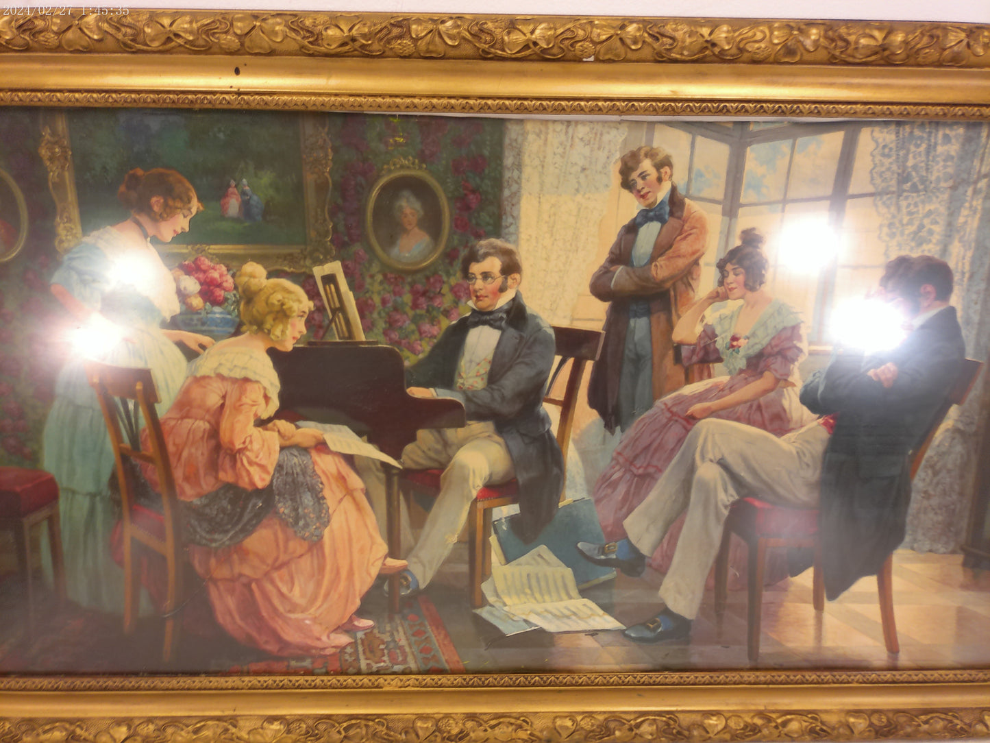 Art Large  Elizabethan style printed oil Painting Playing the Piano