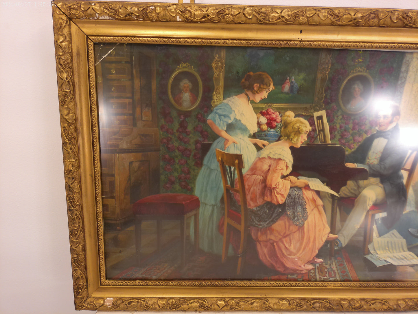 Art Large  Elizabethan style printed oil Painting Playing the Piano