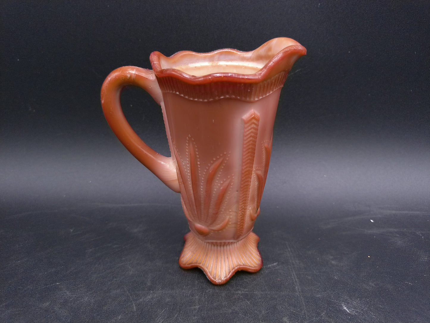 Greentown Glass Co. Indiana Chocolate Glass Pitcher Raised Cactus Design. 1900