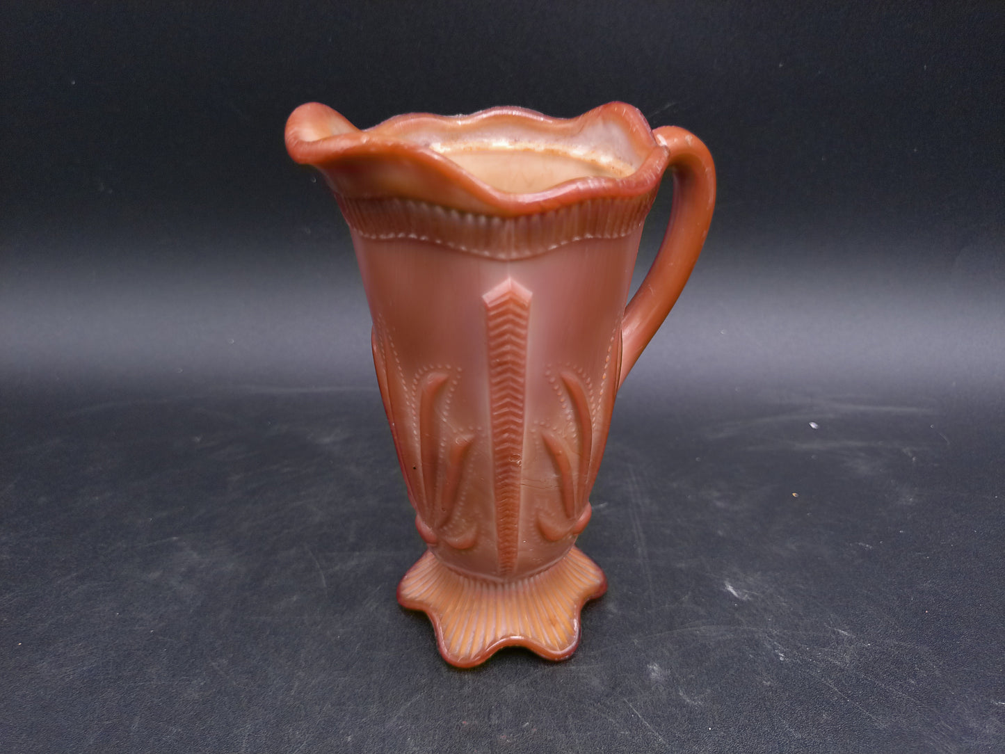 Greentown Glass Co. Indiana Chocolate Glass Pitcher Raised Cactus Design. 1900