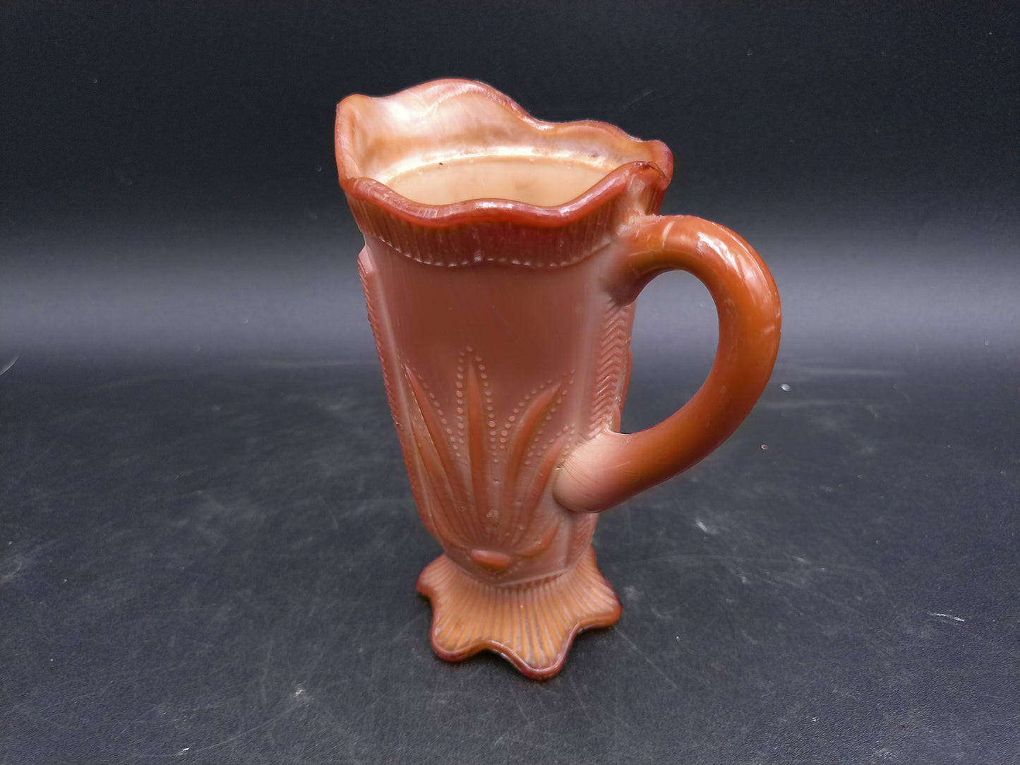 Greentown Glass Co. Indiana Chocolate Glass Pitcher Raised Cactus Design. 1900