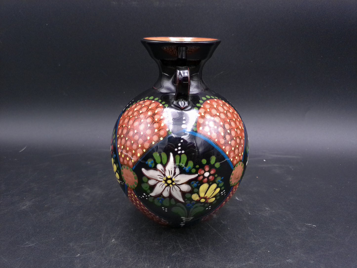 Japanese Cloisonne Black Enamel Beautiful Floral Design with Handles Small