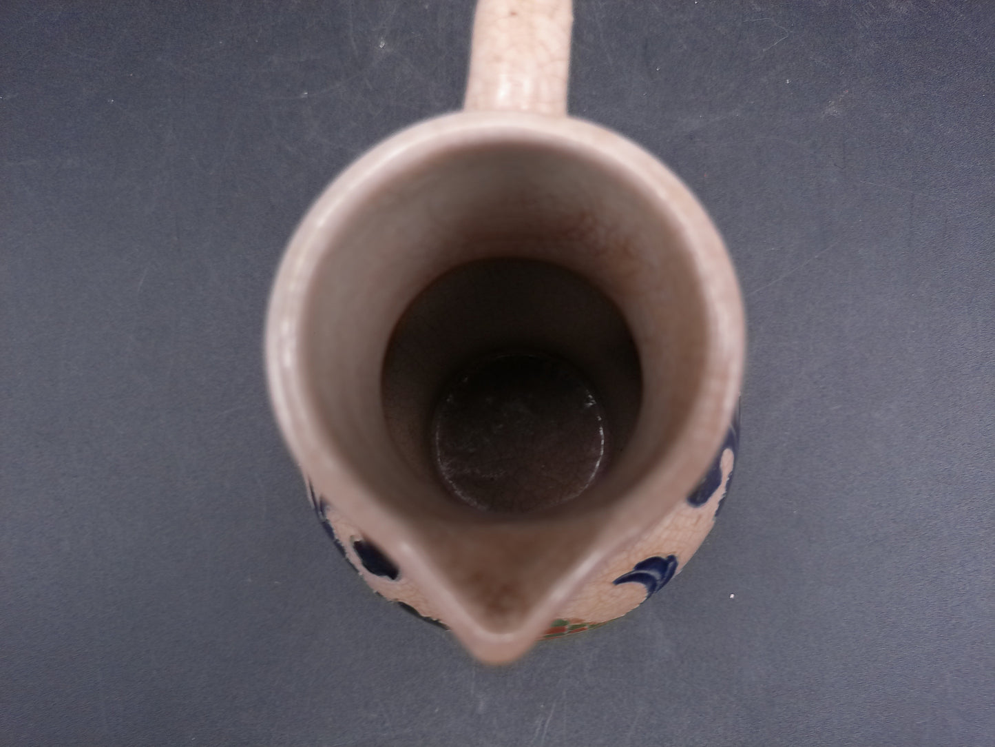 German Small Blue Gray Salt Glazed Flower Motif Stoneware Pitcher Jug