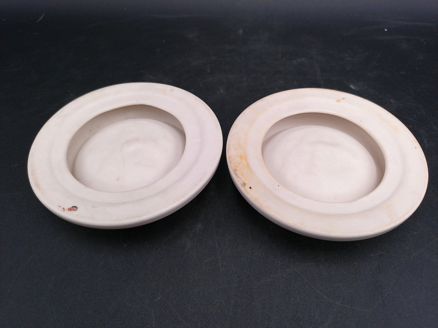 Evans Ceramic Ashtrays Vintage set of 2 with Gold Rings on side of Ashtray