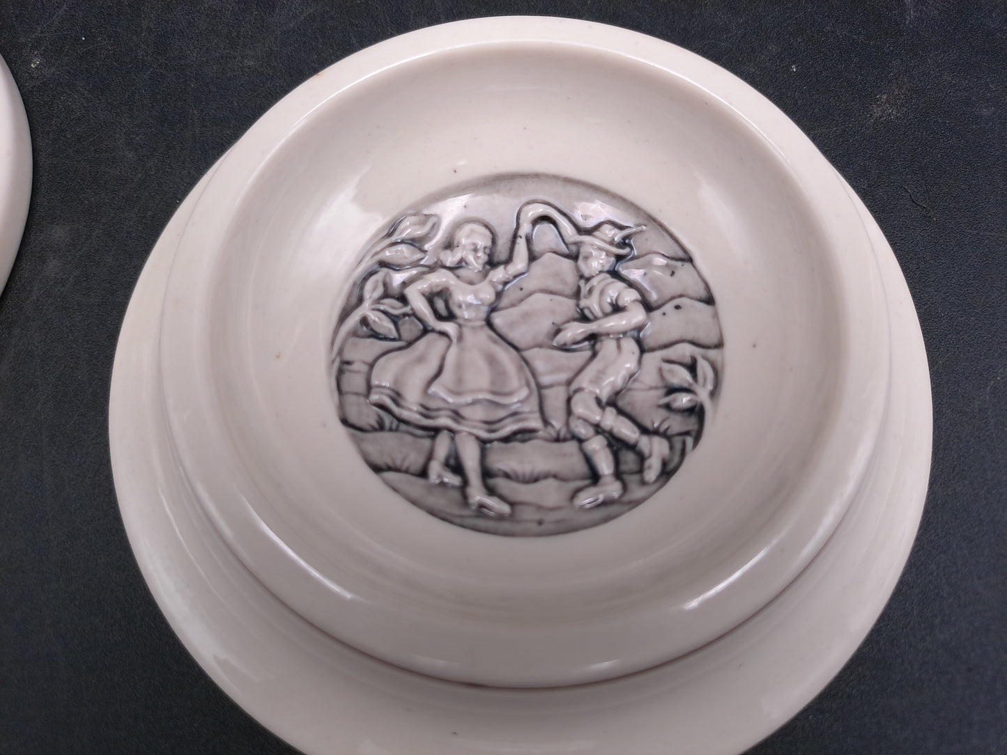 Evans Ceramic Ashtrays Vintage set of 2 with Gold Rings on side of Ashtray