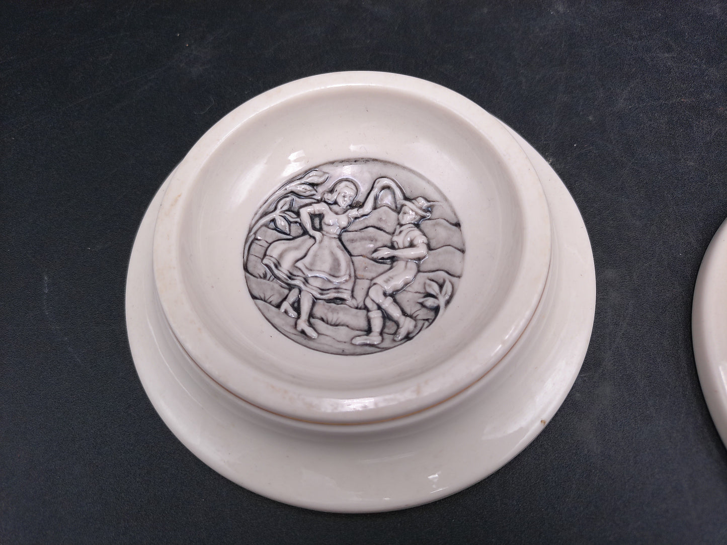 Evans Ceramic Ashtrays Vintage set of 2 with Gold Rings on side of Ashtray