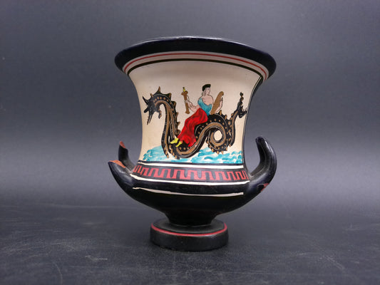 Greek Vase Small Hand Made with Lady on Dragon on it Vintage
