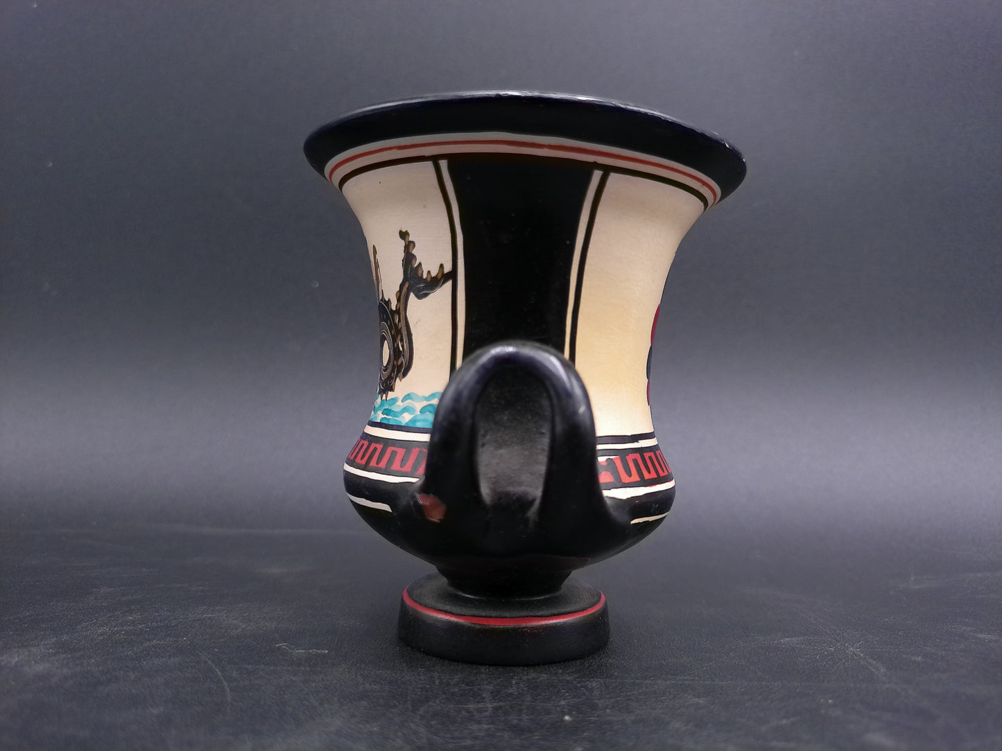 Greek Vase Small Hand Made with Lady on Dragon on it Vintage