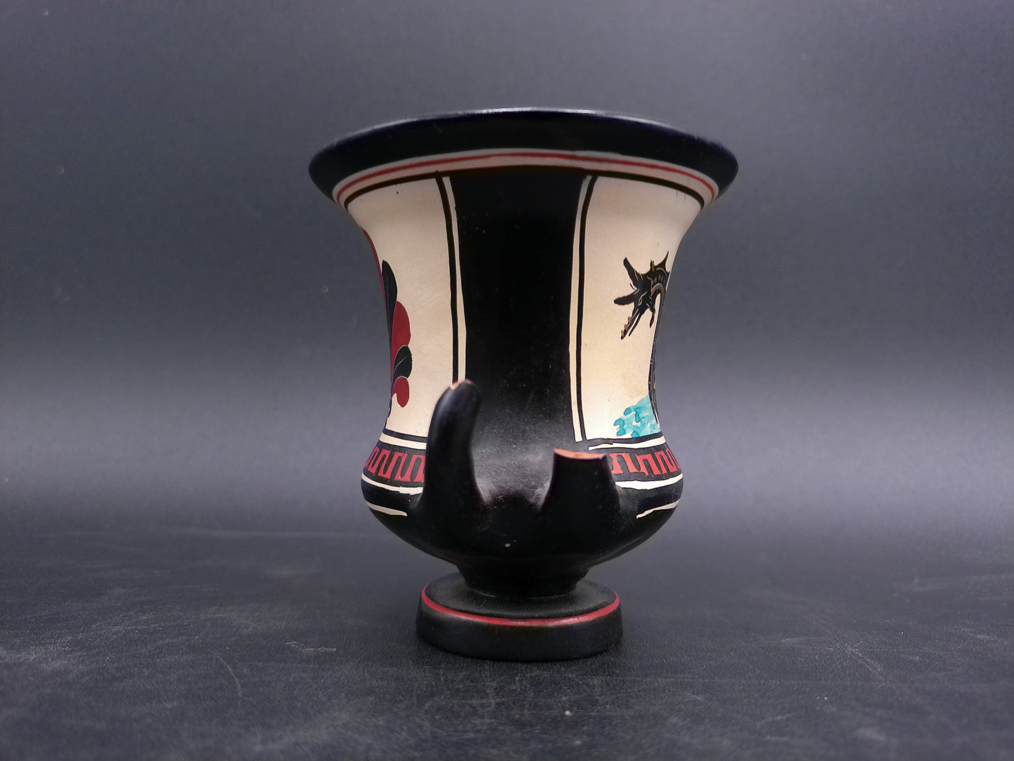 Greek Vase Small Hand Made with Lady on Dragon on it Vintage