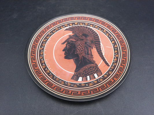 Greek Warrior Pottery Plate Hand Made & Painted In Greece