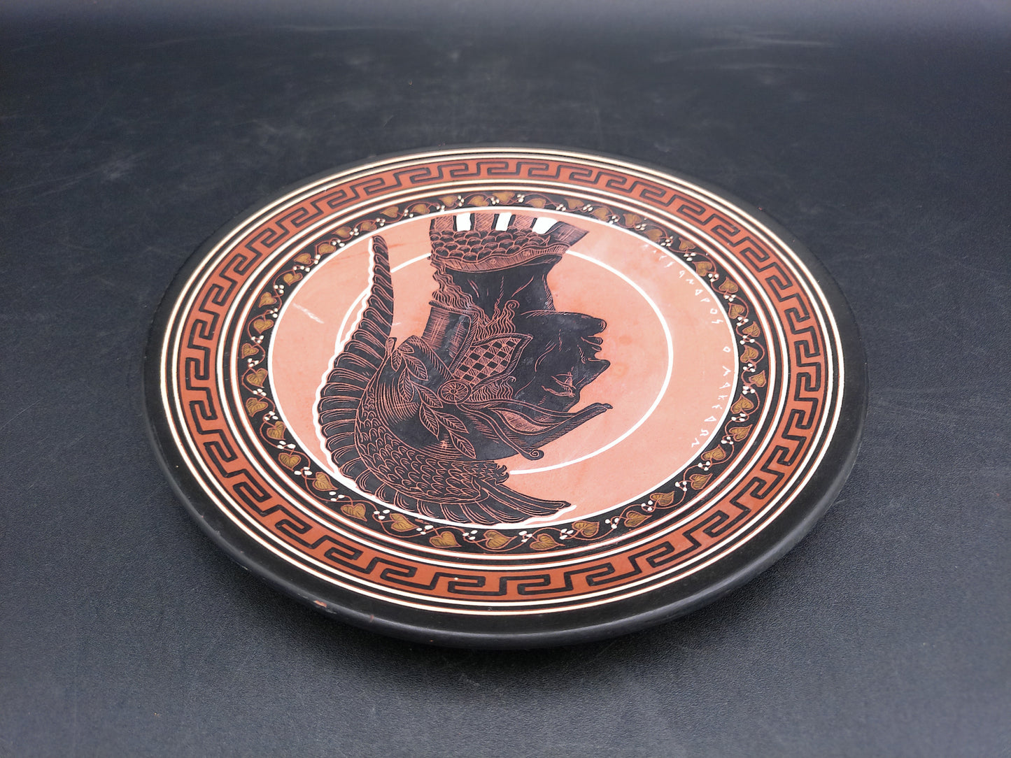 Greek Warrior Pottery Plate Hand Made & Painted In Greece