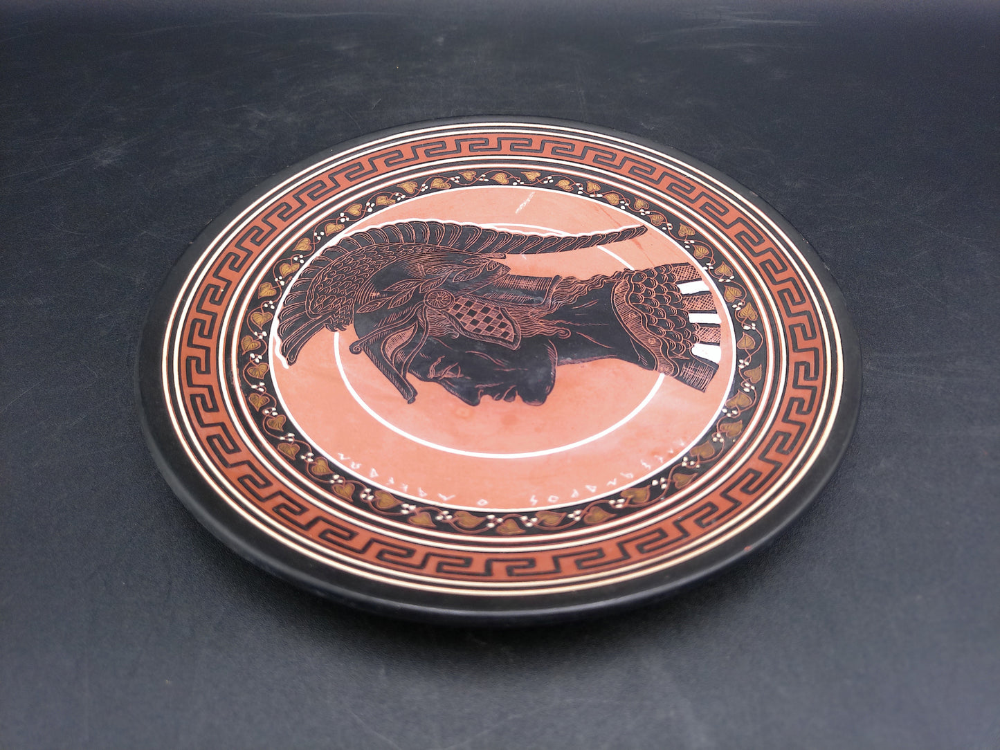 Greek Warrior Pottery Plate Hand Made & Painted In Greece