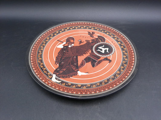 Greek Warriors Fighting Pottery Plate Hand Made & Painted In Greece