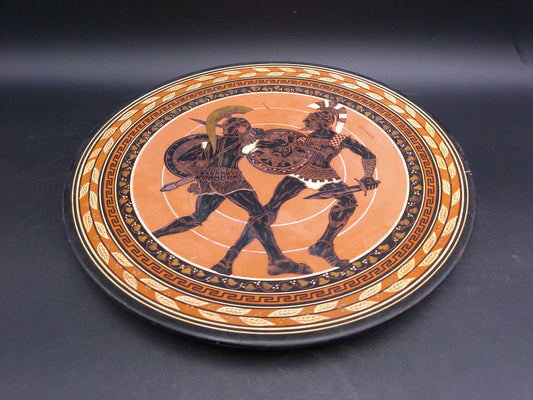 Greek Warriors with Shield and Sword  Pottery Plate Hand Made & Painted In Greece
