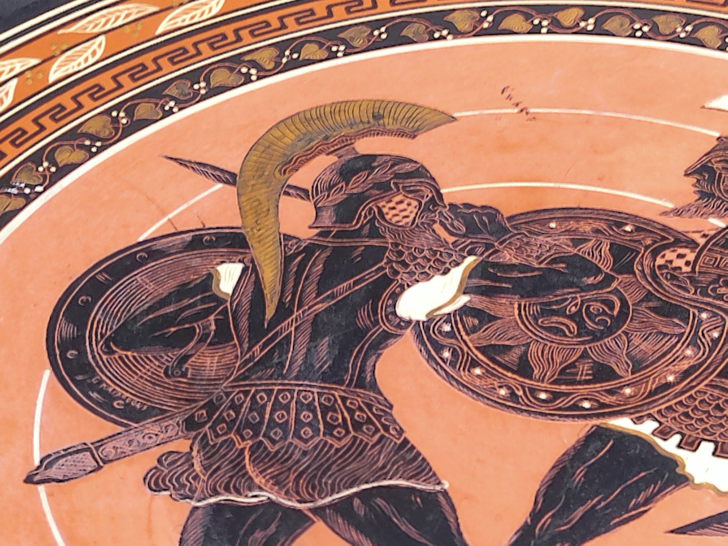 Greek Warriors with Shield and Sword  Pottery Plate Hand Made & Painted In Greece