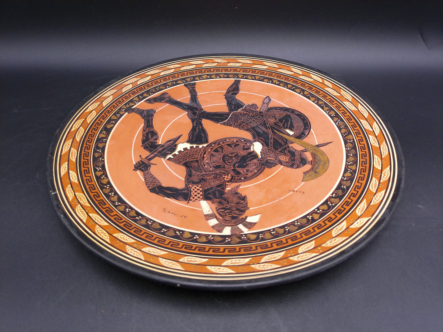 Greek Warriors with Shield and Sword  Pottery Plate Hand Made & Painted In Greece