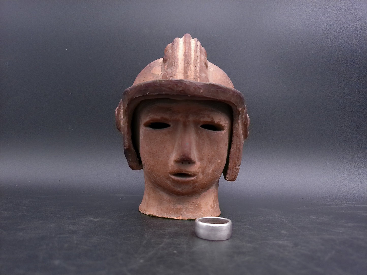 Japanese Warrior Style Terracotta Clay Samurai Warrior Bust Block 1950s
