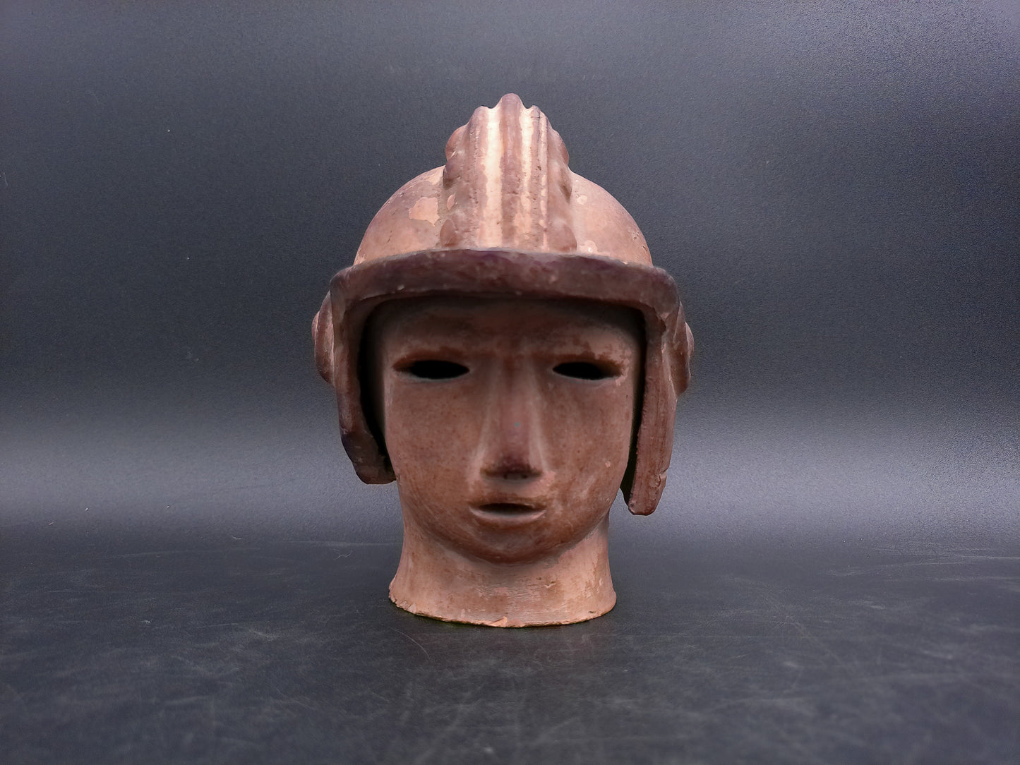 Japanese Warrior Style Terracotta Clay Samurai Warrior Bust Block 1950s