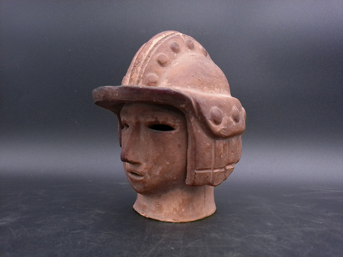 Japanese Warrior Style Terracotta Clay Samurai Warrior Bust Block 1950s