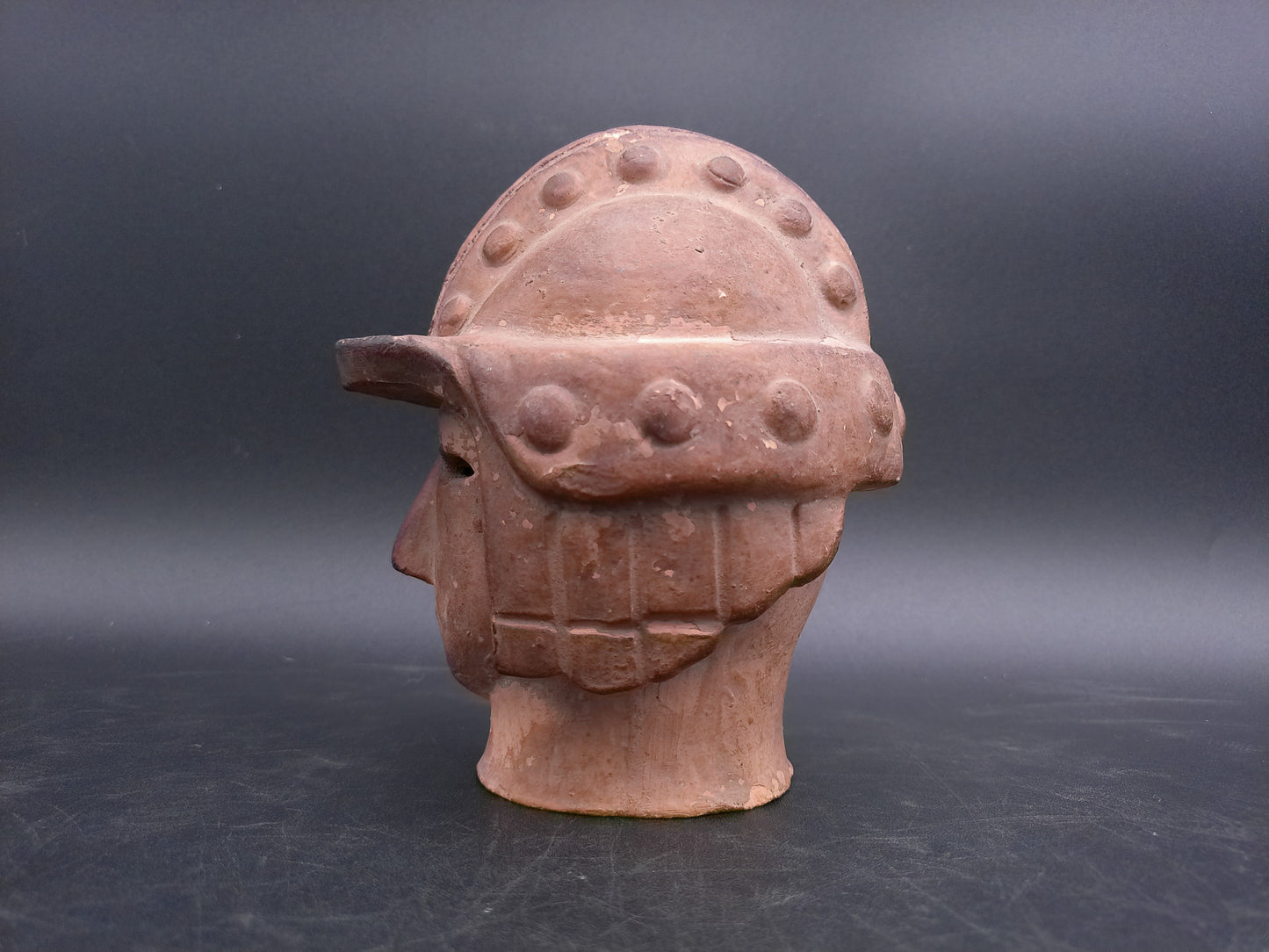Japanese Warrior Style Terracotta Clay Samurai Warrior Bust Block 1950s