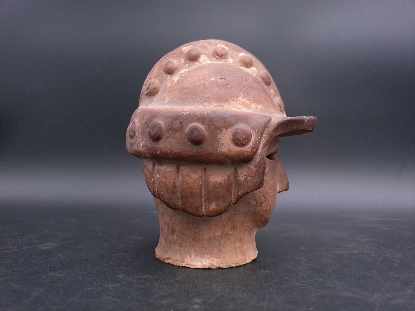 Japanese Warrior Style Terracotta Clay Samurai Warrior Bust Block 1950s