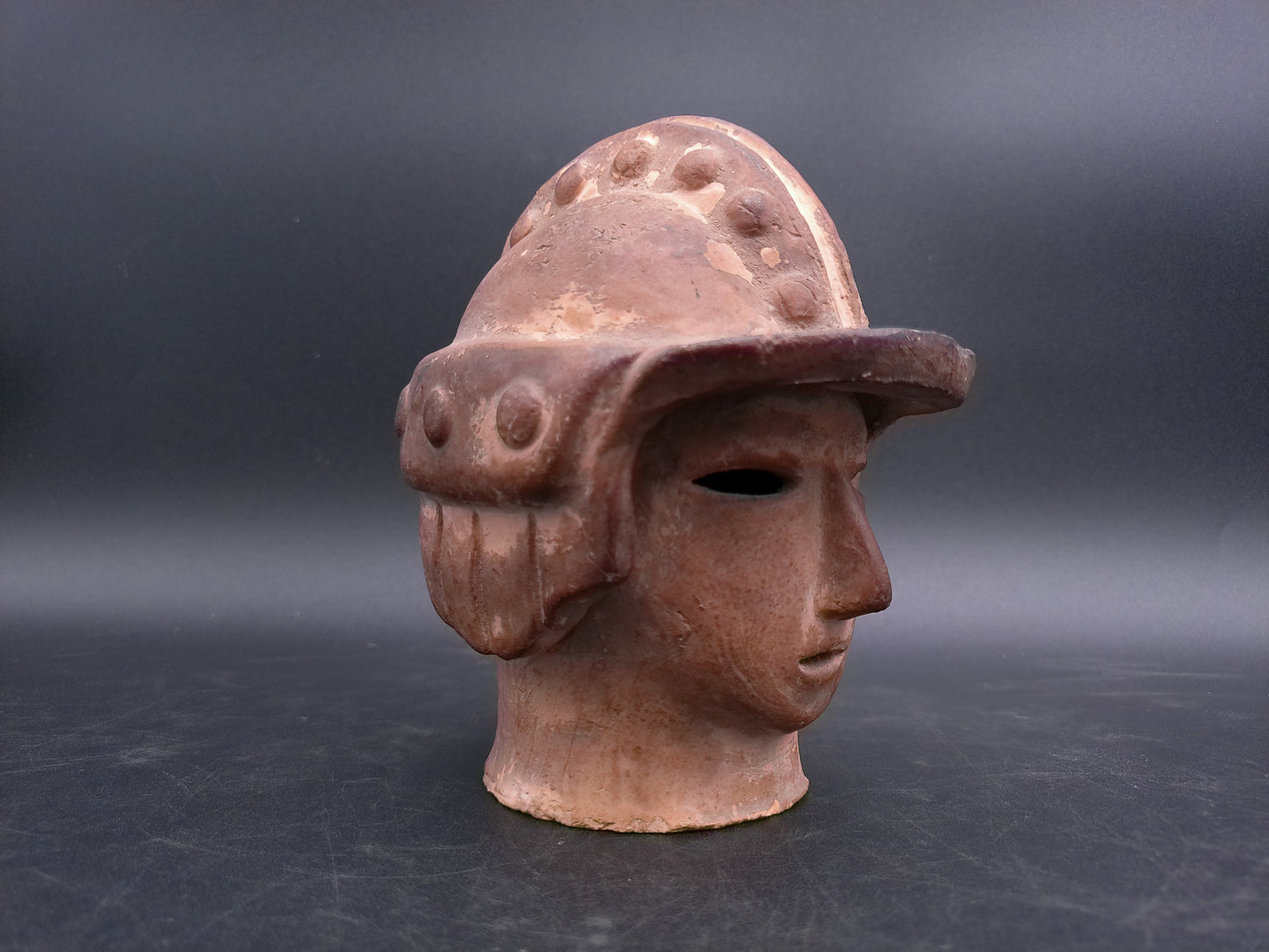 Japanese Warrior Style Terracotta Clay Samurai Warrior Bust Block 1950s