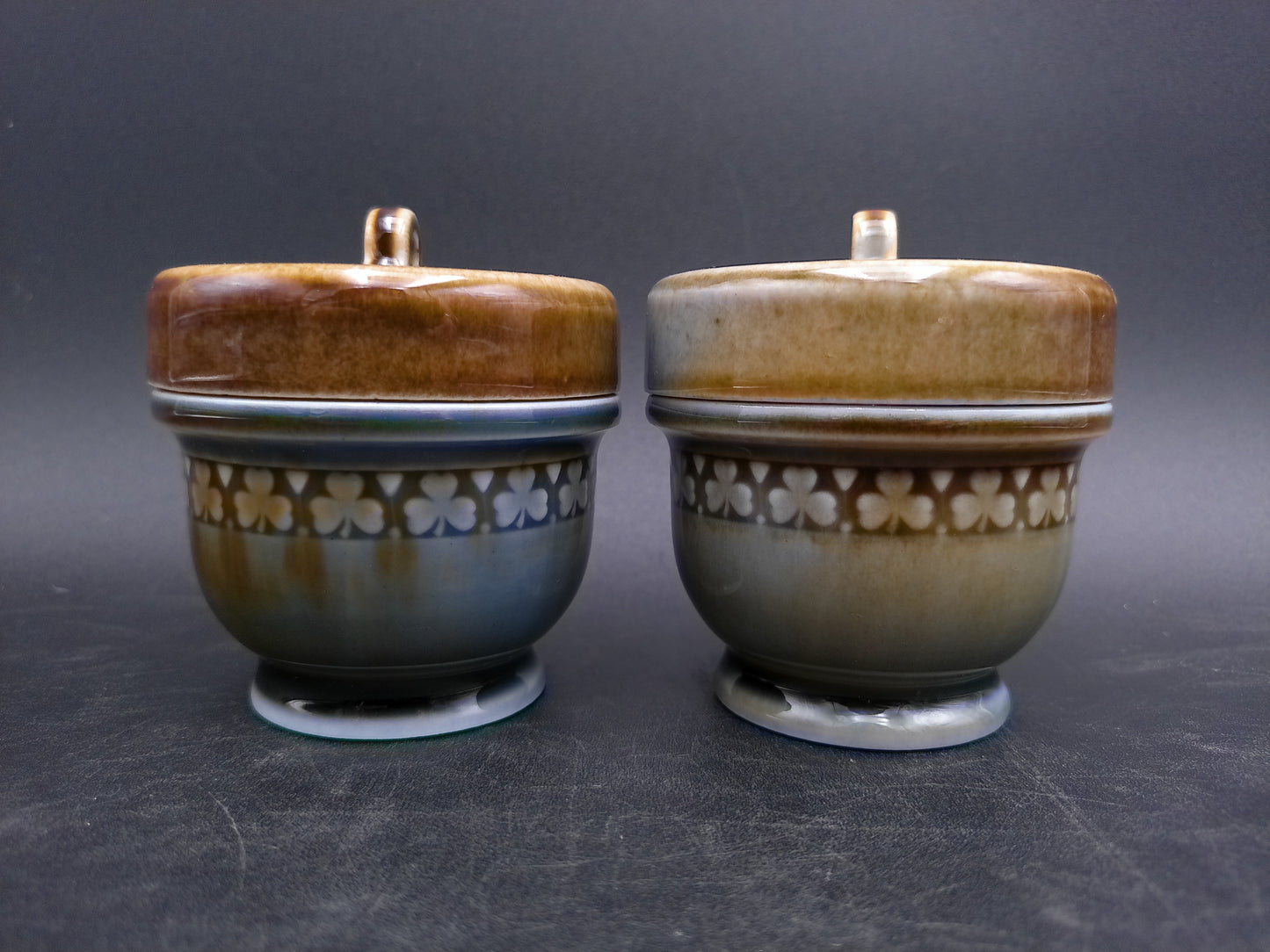 Irish Porcelain Blue Green Jars #2 Made in Ireland Egg Coddlers  Set of 2  Vintage