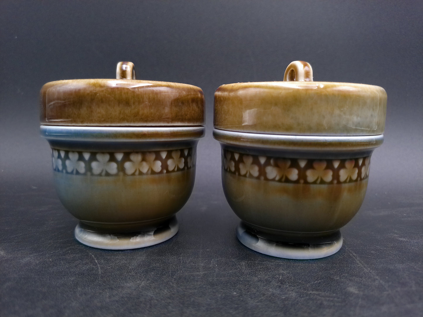 Irish Porcelain Blue Green Jars #2 Made in Ireland Egg Coddlers  Set of 2  Vintage