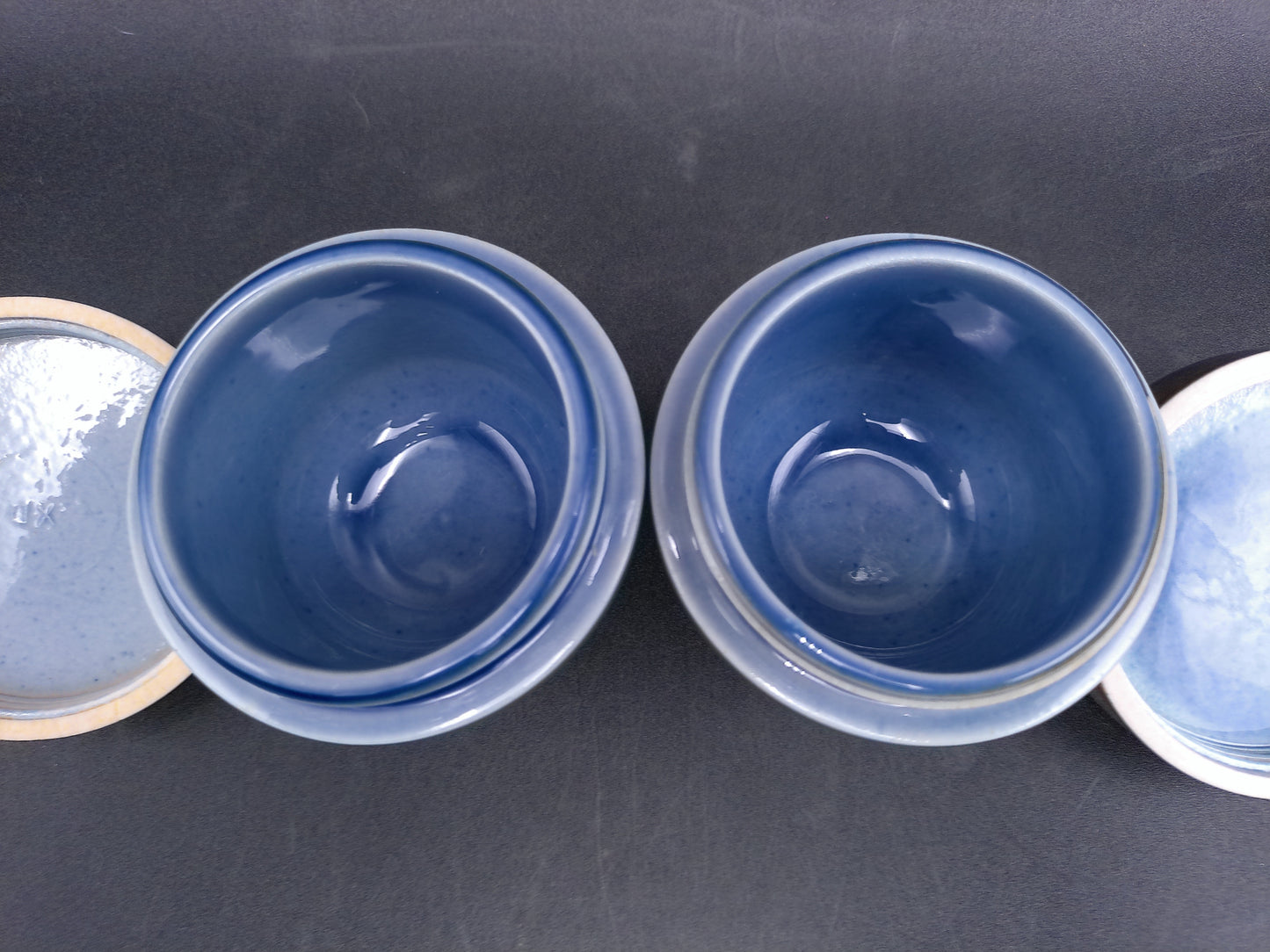 Irish Porcelain Blue Green Jars #2 Made in Ireland Egg Coddlers  Set of 2  Vintage