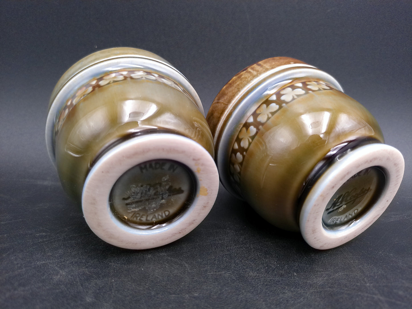 Irish Porcelain Blue Green Jars #2 Made in Ireland Egg Coddlers  Set of 2  Vintage