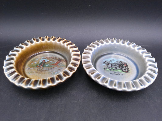 Wade Armagh Co  Irish Porcelain Set of 2 Ashtray Farm Scene Made in Ireland